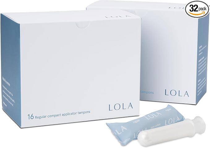 LOLA Organic Tampons - Regular Absorbency, 32 Count - Bulk Tampons for Women with BPA-Free Plastic Applicator & Hypoallergenic, Toxin-Free Feminine Hygiene Product