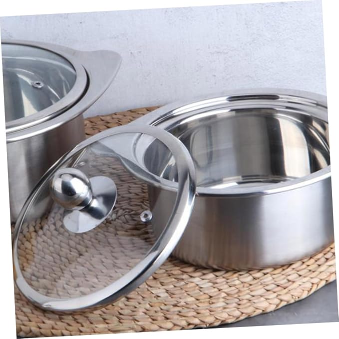 1pc Stainless Steel Hot Pot for Induction Cookers with Lid Food-grade Design for for Single Serving Silver