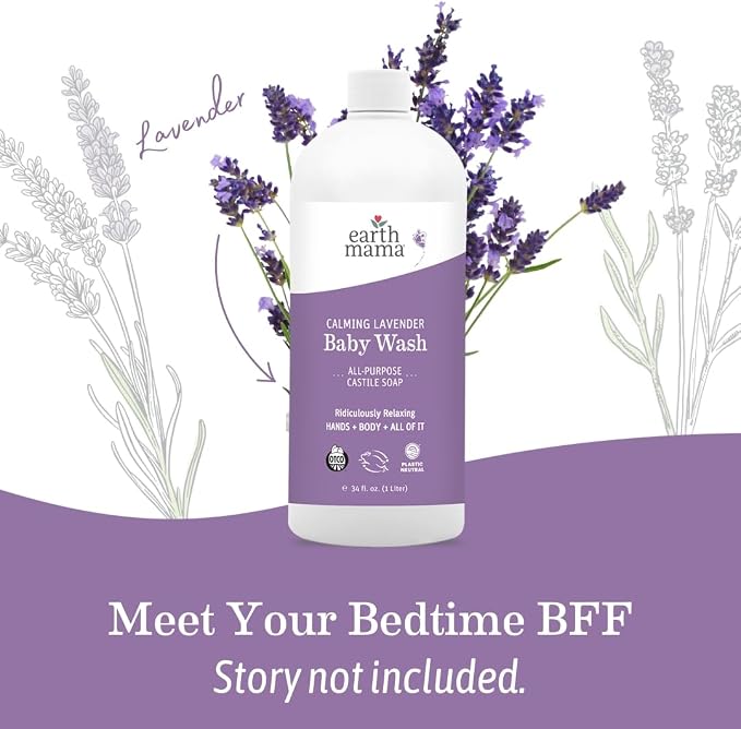 Earth Mama Calming Lavender Baby Wash Liquid Foaming Hand Soap Refill, All-Purpose Lavender Body Wash for Sensitive Skin, Castile Soap with Coconut Oil, Shea Butter, Calendula, & Aloe, 34 Fl Oz