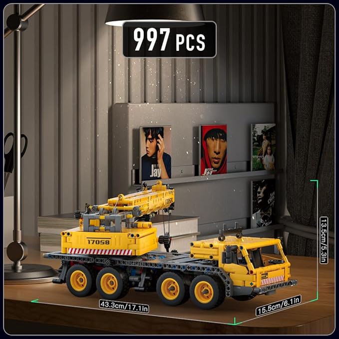 Mould King Heavy Construction Vehicles Mobile Crane Truck Building Toys, 17058 Crane Building Set, Construction Toys for Adults and Kids 8+(997PCS)