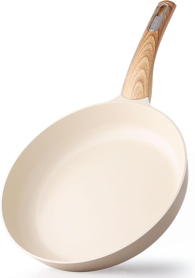 SENSARTE 11inch Ceramic Nonstick Frying Pan Skillet, Taupe | Healthy Ceramic Coating Omelette Pan, Non-toxic Kitchen Cooking Chef's Pan, PFOA/PFAS/PTFE Free, Induction Compatible
