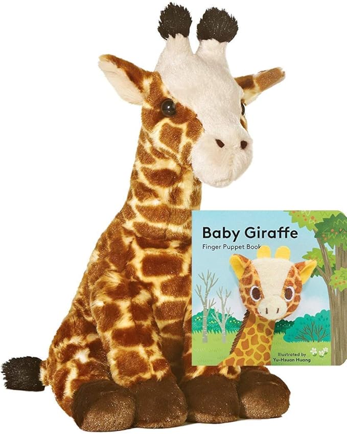 Aurora World Destination Nation Giraffe Plush, 15" Gift Set Collection (Finger Puppet Gift Set)