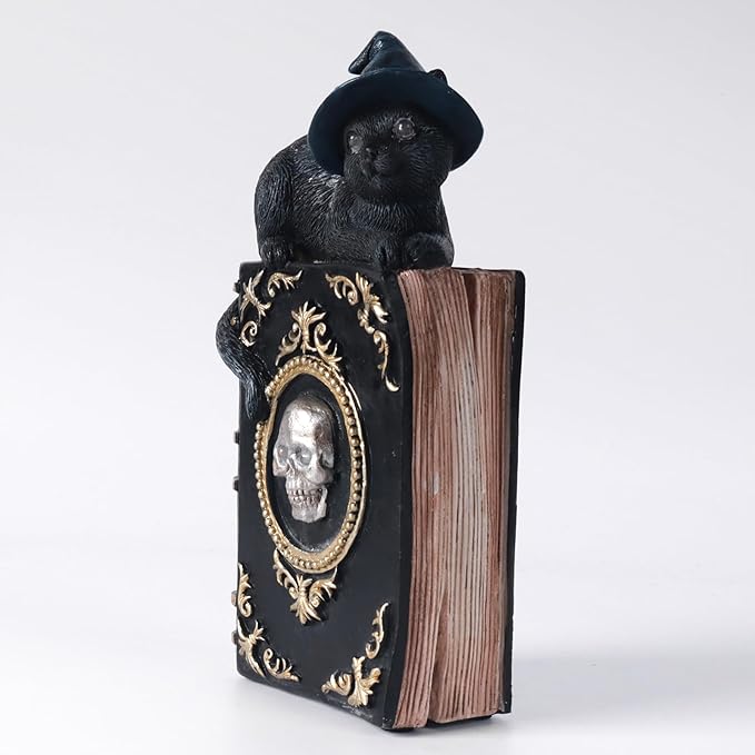 Little Witch Familiar Cat and Grimoire Figurine Black Resin Witch's Spells Witchcraft Collection (Black)