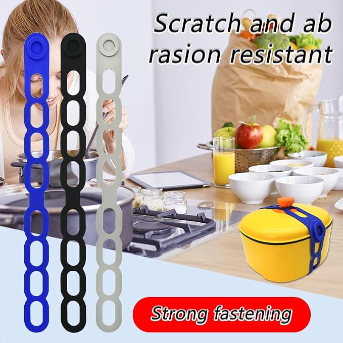 21.5in Reusable Silicone Latch Strap - Universal Slow Cooker Lid Holder & Strap for Transport, Heavy Duty Elastic Tie for Bento Box, Yoga Mat & Luggage, BPA-Free (Blue-2PCS)