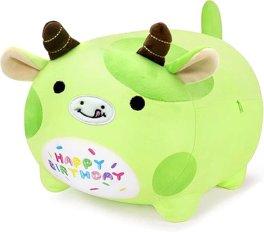 Birthday Cow Plush Pillow Stuffed Animal Toy, Green Birthday Cartton Cow Plush Stuffed Animals, Soft Animal Plush Pillow for Kids(Cow, 40cm/15.7inch)