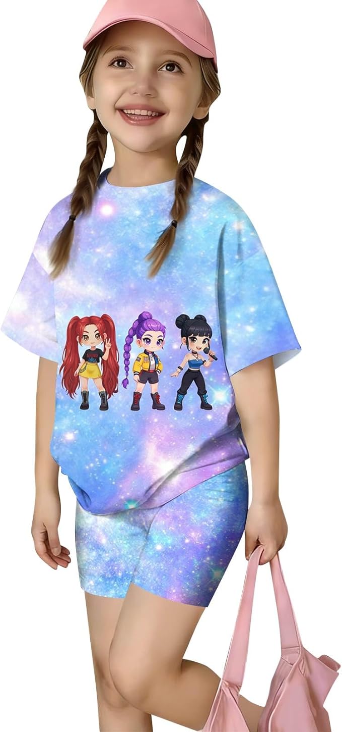 K-POP DEM0N Hunters Outfits for Girls, 2 Piece T-Shirts and Apparel Sets Birthday Gift