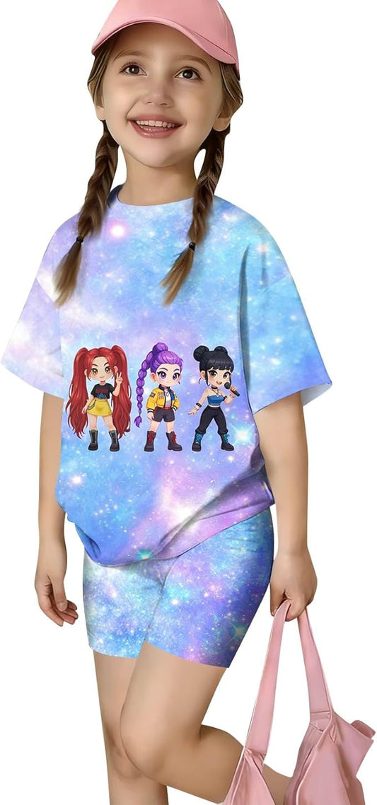 K-POP DEM0N Hunters Outfits for Girls, 2 Piece T-Shirts and Apparel Sets Birthday Gift