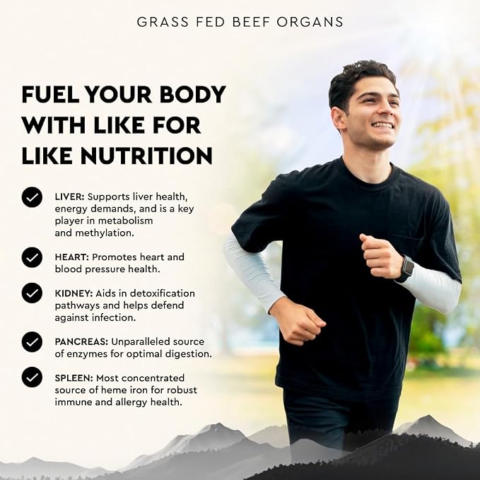 Ancestral Supplements Grass Fed Beef Organ Supplement, Supports Whole Body Wellness with Proprietary Blend of Liver, Heart, Kidney, Pancreas, Spleen, Freeze-Dried Beef, Non-GMO, 180 Capsules