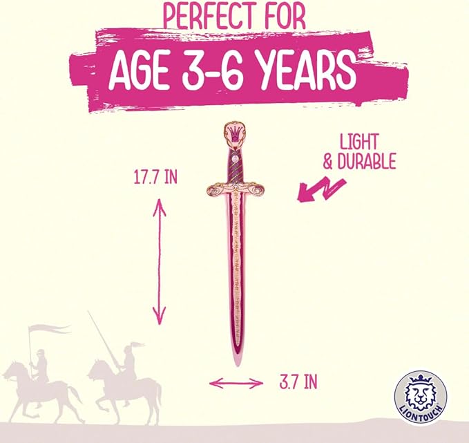 Liontouch - Queen Rosa Foam Sword for Girls - 3-6 Years | Pink Toy Sword for Pretend Play for Toddlers in Glittering Medieval Style | Safe & Durable Accessory for Royal Dress Up & Costumes