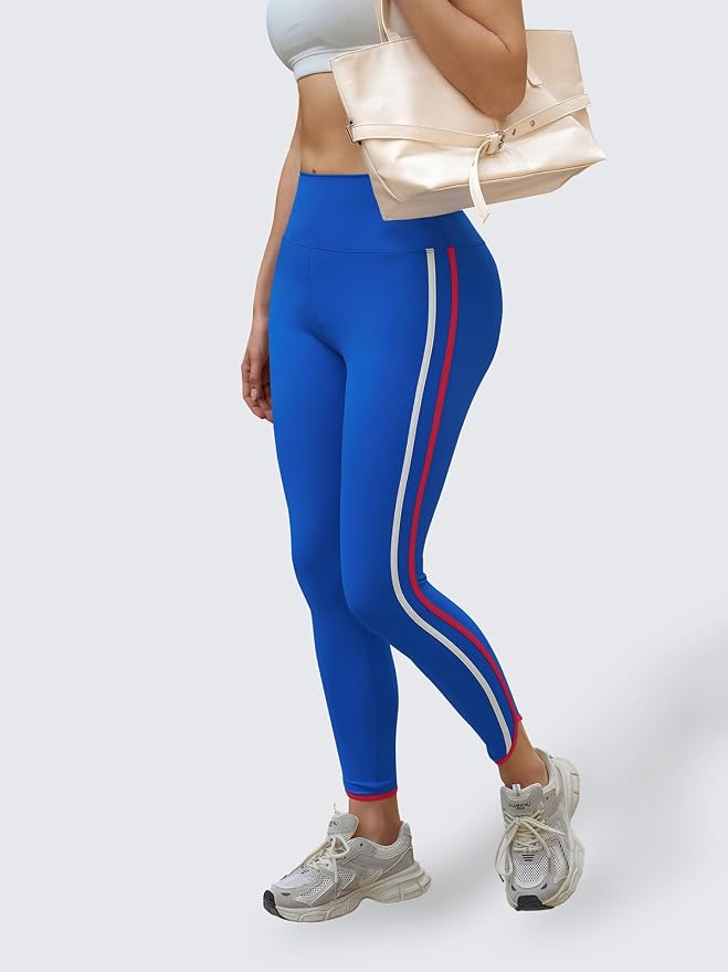 Aoysky Womens Buttery Soft Workout Leggings 25" Side Stripes High Waisted Full Length Yoga Leggings