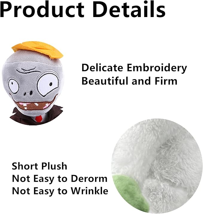 JHESAO 6 PCS Plants and Zombies Plush Green Skirt Zombies Plushies Sets Toy Conehead Zombie, 1 2 Stuffed Soft Duck Zombie Doll, Yeti PVZ Plush Figure Doll New