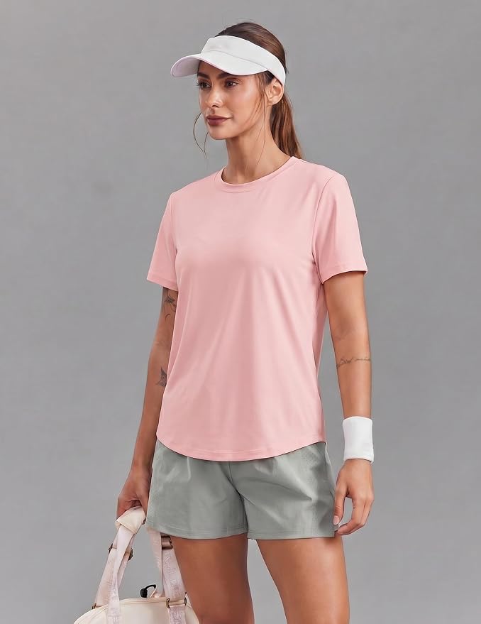 PINSPARK Soft Workout Tops for Women UPF 50+ Sun Protection Shirt Quick Dry Athletic Running Hiking Travel Basic Tee Shirts