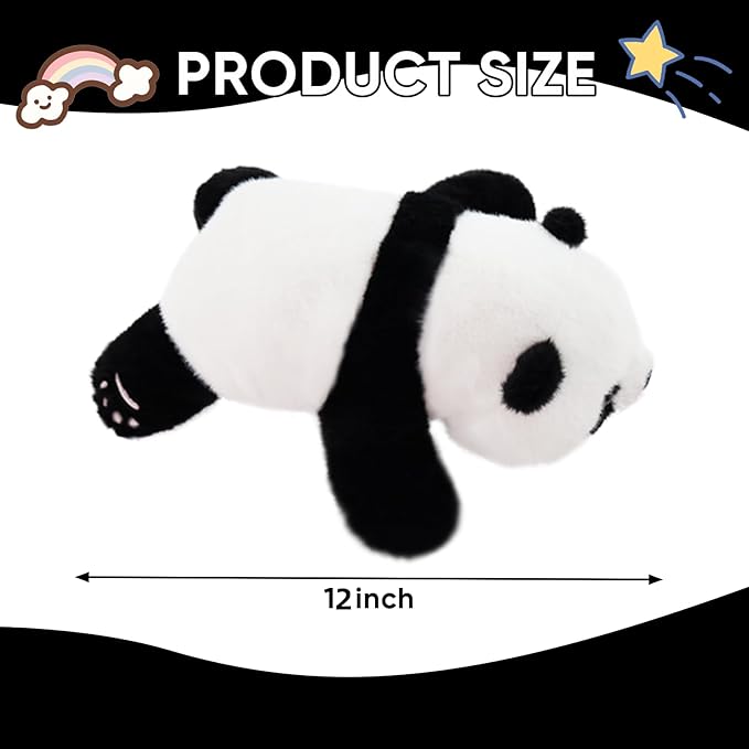 Plush Panda Stuffed Animal, Black and White Weighted Plush Pillow, 12" Soft Cuddly Toy, for Kids and Girls Birthday Christmas