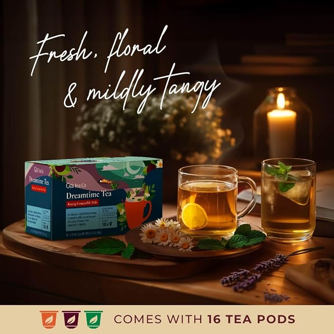 Gya Tea Co Dreamtime Herbal Tea Pod (16 Count)- Decaf Wellness Tea for Body Comfort & Relaxing