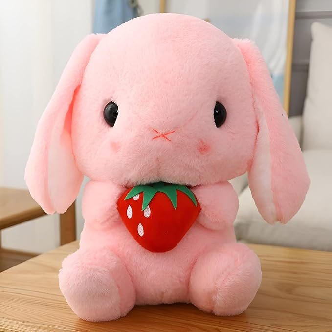 HOUPU Soft Toy - Sitting Lop Eared Rabbit, Easter White Rabbit Stuffed Bunny Animal with Carrot Soft Lovely Realistic Long-Eared Standing Pink Plush Toys (Pink-Strawberry,29.5in/75cm)