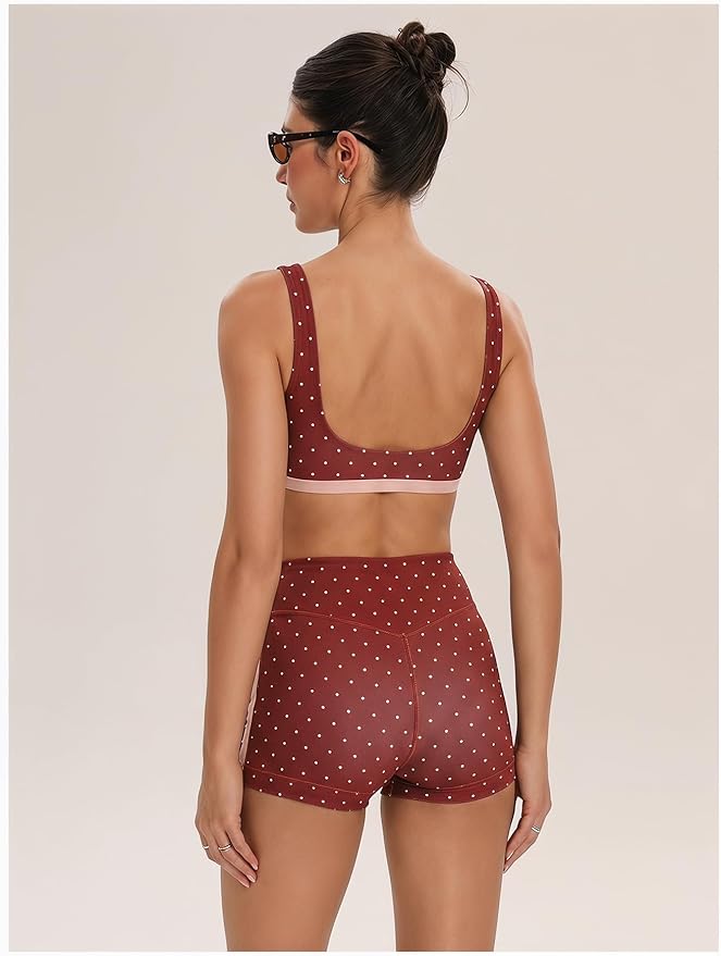 Milumia Women's Polka Dots Workout Set 2 Piece Color Block Bra Tank High Waisted Biker Shorts Layered Matching Yoga Outfit
