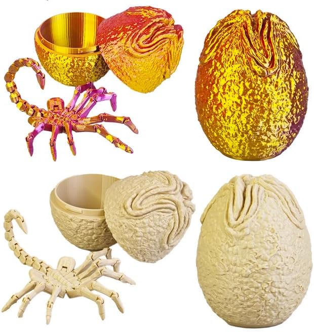 3D Printing one-Piece Articulated Movable face-Hugging Bug Alien Bug Egg Toy Desktop Decoration, Creative Ornaments, Adults Fidget Toys (Red and Blue - Facehugger + Alien Eggs)