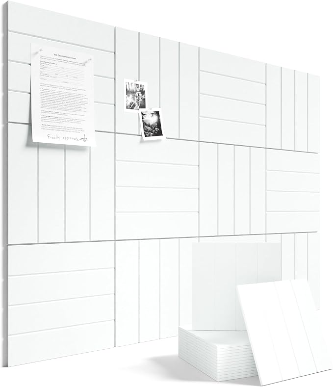 Fluxynara 48" x 36" Large Felt Bulletin Board, Cold White | 12 Pack Cork Board Alternative with 60 Safe Adhesive Tabs, Pin Boards for Wall Decor, Home, Office, Classroom,Dorm