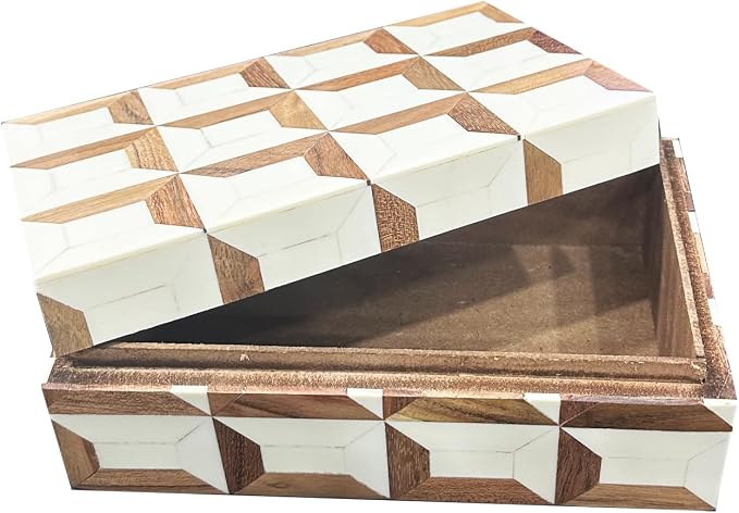 Perilla Home Home Decor Decorative Storage Wooden Box Small Organizer Stash Card Craft Treasure Tool Memory Trinket Keepsake Jewelry Box for Men and Women, Gifts For All, Brown and Off White (Felix)
