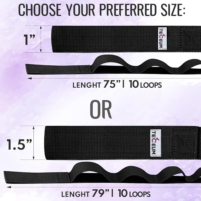 TECEUM Stretching Strap with 10 Loops for Physical Therapy & Rehab | Non-Elastic Yoga Stretch Band for Hamstring, Leg, Hip & Knee Rehab, Pilates, Flexibility & Mobility Exercises for Men & Women