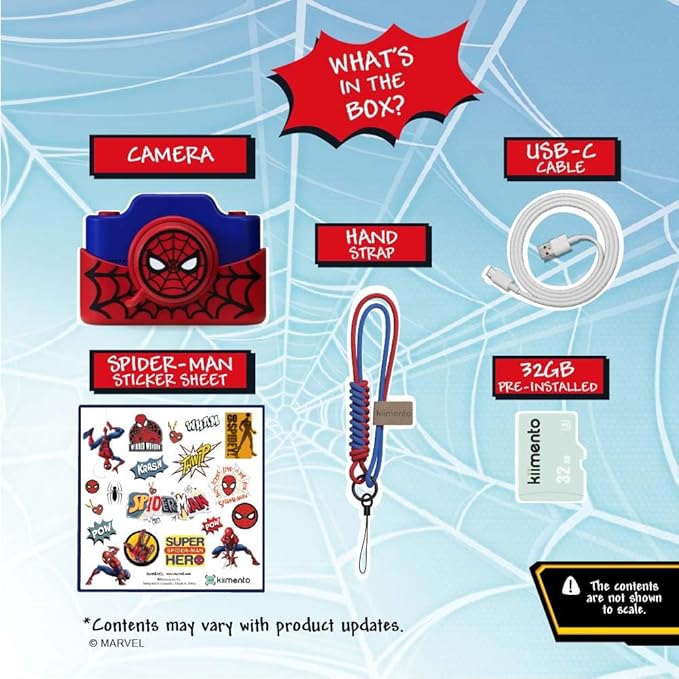 Spider-Man Kids Digital Camera & Video Camcorder with 3" Touchscreen, Soft Silicone Casing, Detachable Lens Cap, 32GB Memory Card - Model K2 by kiimento 2025 Upgrade