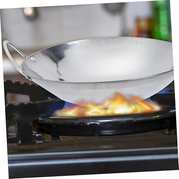 Angoily Stainless Steel Griddle Non Stick Stir Fry Pan Cooking Pan Steaming Pot Saute Pan Asian Wok Steel Wok Frying Pan Hot Pot Oven Stainless Wok Cooking Pot Metal South Korea Work Mini