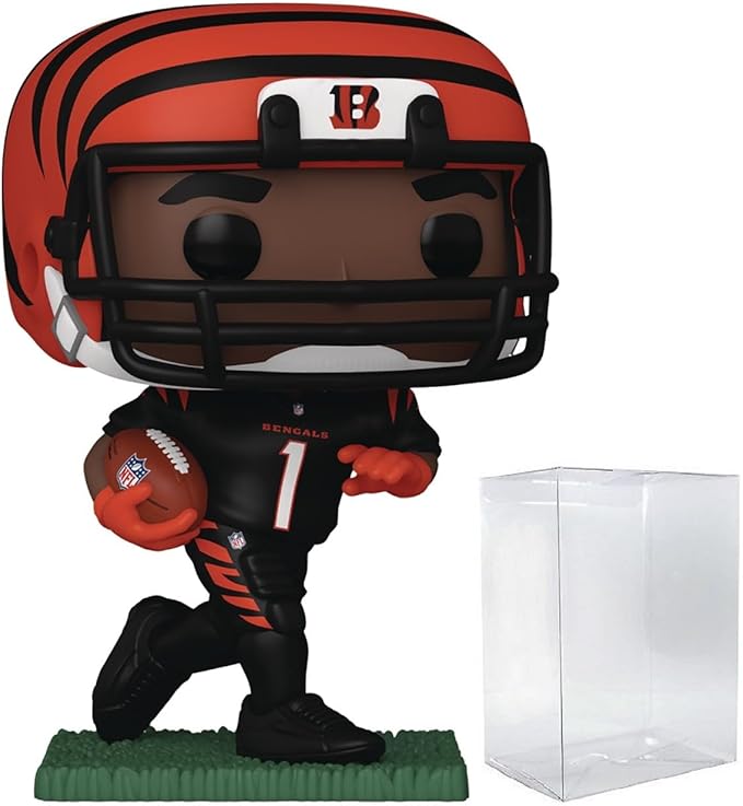 POP Football: Bengals - Ja'Marr Chase Funko Vinyl Figure (Bundled with Compatible Box Protector Case), Multicolor, 3.75 inches