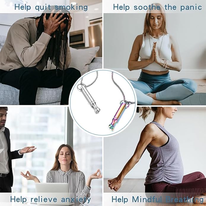 Mindfulness Breathing Necklace Stress Relief Pendant Stainless Steel Anxiety Breathe Necklace for Women Men