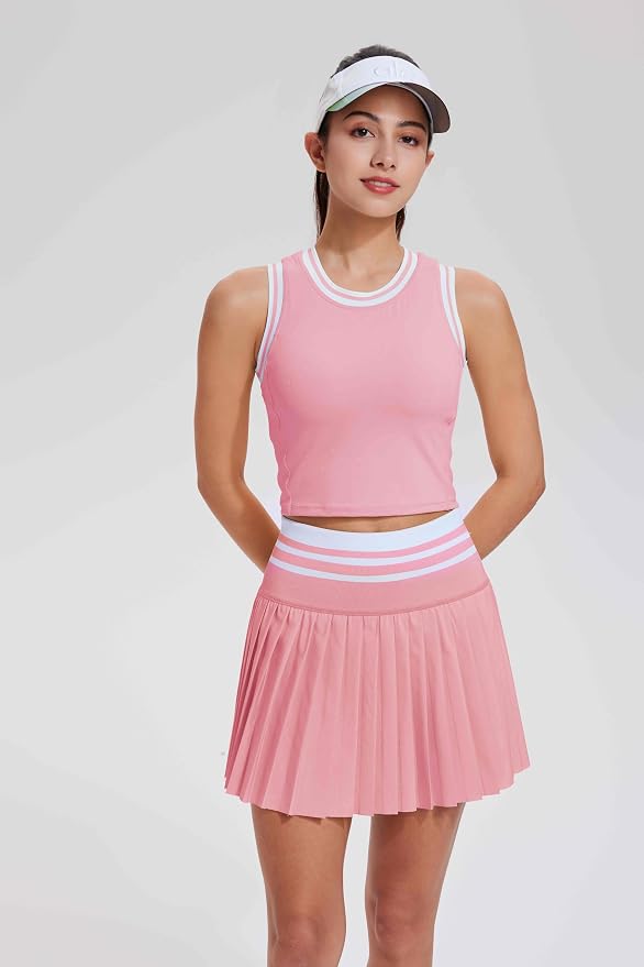 Two Piece Tennis Skirt Set for Women High Waisted Pleated Athletic Golf Skirt Sets Women 2 Piece Outfits with Pockets