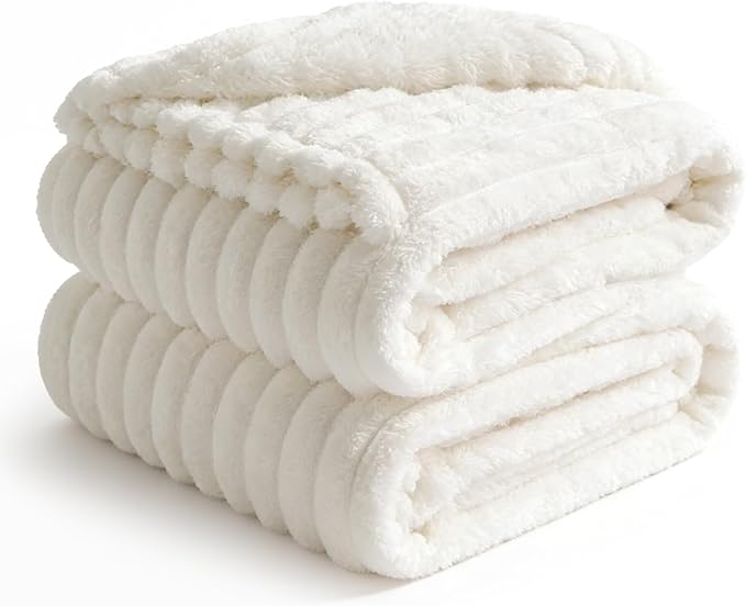 BEDELITE Ribbe Blankets Queen Size for Bed, Cream, 90"x90" | Ultra-Soft Plush Fleece, Warm Yet Lightweight, Ribbed Texture, Home Decor, Machine Washable, Giftable, All-Season Use