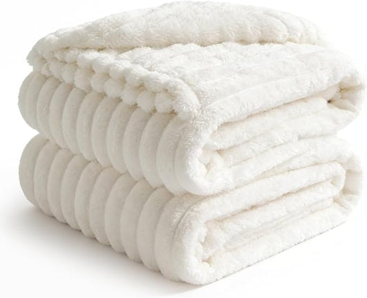 BEDELITE Ribbed Full Size Blanket for Bed, Cream, 84"x90" | Ultra-Soft Plush Fleece, Warm Yet Lightweight, Ribbed Texture, Home Decor, Machine Washable, Giftable, All-Season Use