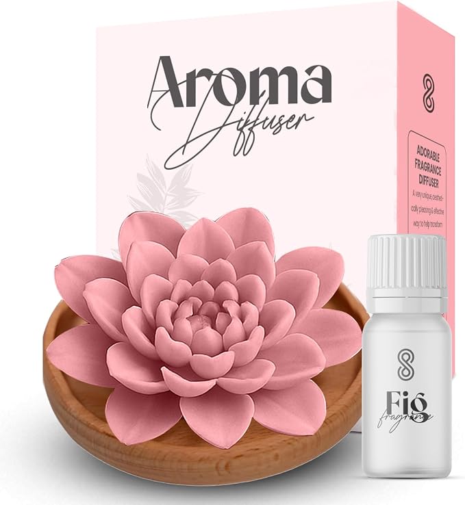 Aroma Diffuser Diatomite Peony Flower Essential Oil Diffuser with Aromatherapy Fragrant Oil for Home, Room Decor Fig Fragrance 10 ML (Diatomite Peony Flower (Pink))