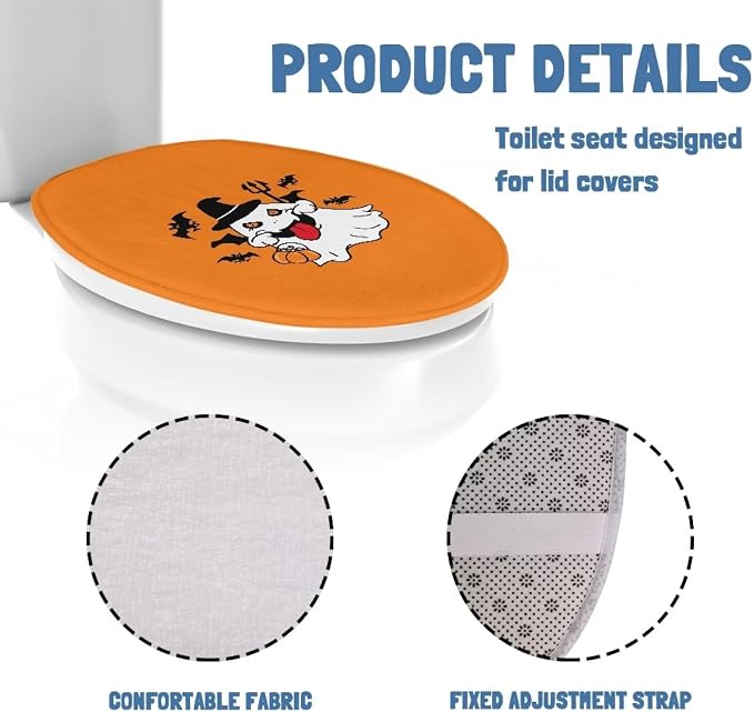 Halloween Ghost Toilet Seat Cover, Flannel Soft DustProof Toilet Lid Cover, Fits Most Most Round, Elongated and Oblong Toilet Lid Cover
