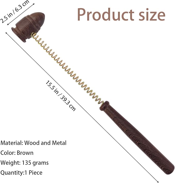 Wooden Spring Massage Hammer,Long Size Manual Lymphatic Drainage Massage Hammer,Wood Therapy Body Massager,Brown,15.5 Inches,1 Piece
