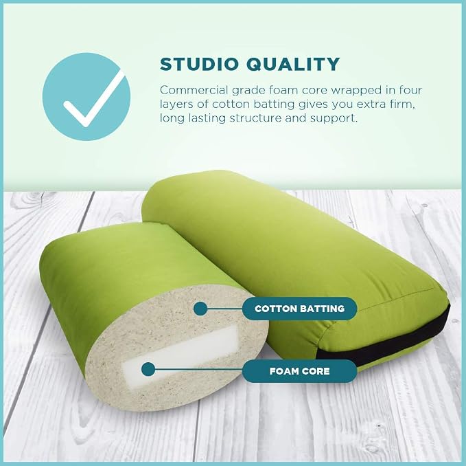 Bean Products Cotton Batting Yoga Bolster - Studio Grade Round or Rectangular Restorative Yoga Pillow for Pilates and Yin Practice - Soft Yet Firm Support with Cotton Cover - Made in The USA