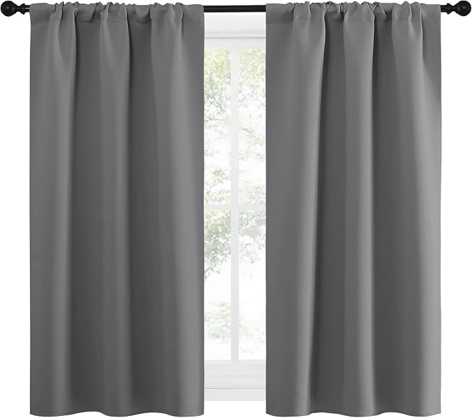 NICETOWN Grey Window Curtains for Bedroom - Home Decoration Thermal Insulated Rod Pocket Blackout Blinds & Drapes for Small Windows (Gray, 2 Panels, W34 x L54 -Inch)