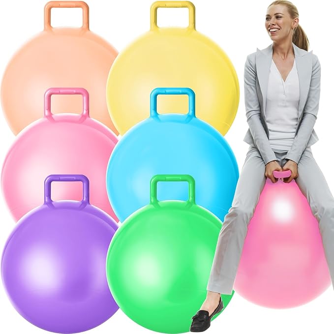 Lewtemi 6 Pcs Hopper Ball Carnival Outdoor Games 18 Inch Jumping Hopping Inflatable Bouncing Ball with Handle and Air Pump for Sport Exercise