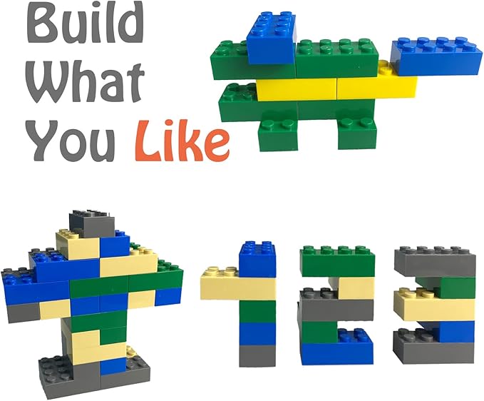 200 Piece Classic Building Bricks, 2x4 Building Blocks STEM Creative Building Toys, Blue, Gray, Green, Sand