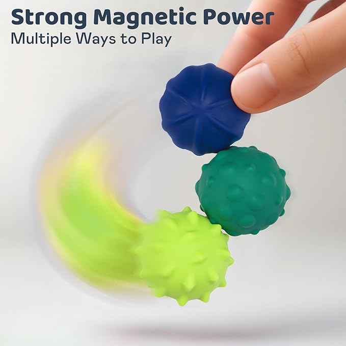 Magnetic Sensory Fidget Balls – 3PC Large Weighted Textured Silicone Stress Relief Toys for Adults & Teens with ADHD, Autism, Anxiety – Quiet Fidget Magnets for Desk, Travel, Office & Gifting