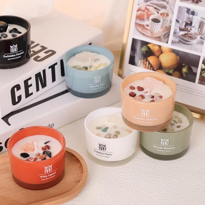Scented Candles for Home Décor - KAV Dancing Rain Premium Scented Candle for Women Men, Embedded Stone and Soy Wax in 3 oz Glass Jar, Natural Aromatherapy (Whip Appeal)