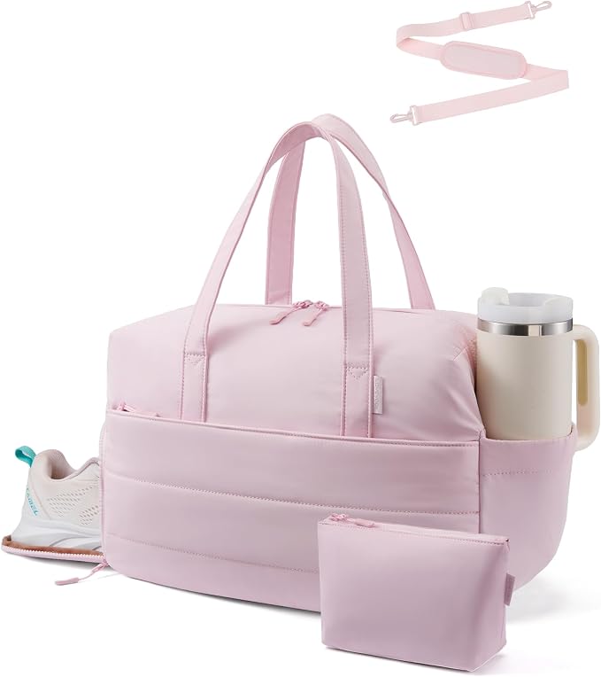 LOVEVOOK Small Gym Bag for Women with Large Tumbler Holder Pocket, Carry on Weekender Travel Duffel Bag with Shoe Compartment, Overnight Mini Personal Bag with pouch for Workout Sport Dance Yoga