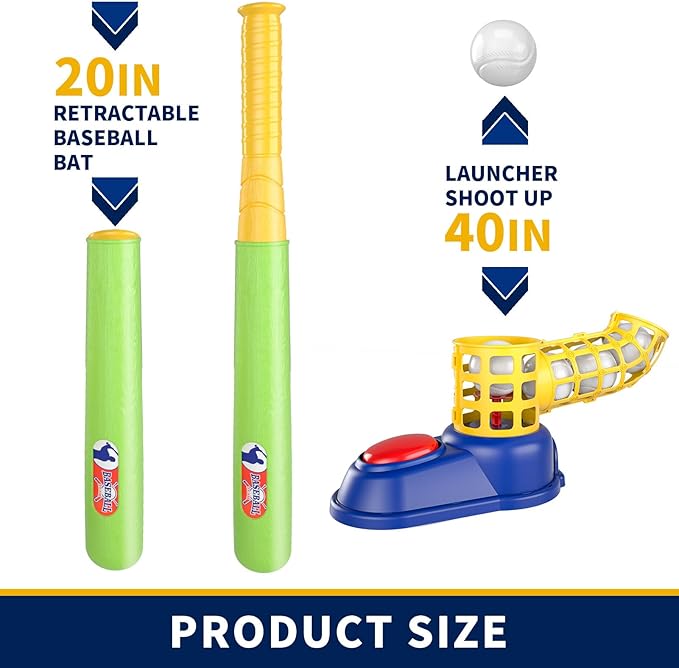 Bennol T Ball Set Toys for Kids 3-5 5-8, Kids Baseball Tee for Boys Toddlers, Auto Ball Launcher, Indoor Outdoor Outside Sports Tee Ball Set Toys Gifts for 3 4 5 6 Year Old Boys Toddler Kids