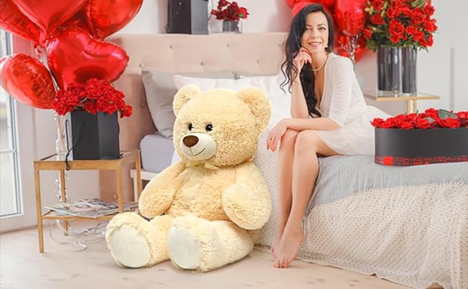 MorisMos Giant Teddy Bear Stuffed Animal 3 ft, 36 in Large Teddy Bear for Baby Shower Decor, Soft Big Stuffed Animal Plush Toy for Kid Birthday Christmas Girlfriend Valentines Gift,Beige/Cream