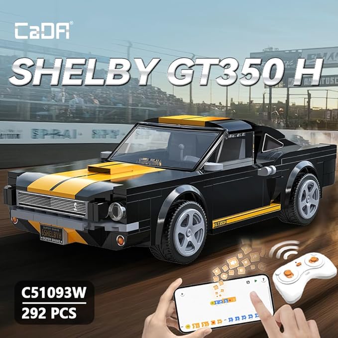 CaDA C51093W Shelby GT350 H Building Block Racing Model, 1:20 Scale, 292 Precision Pieces, High-Performance Aerodynamic Design, Programmable Supercar Track King Collectible