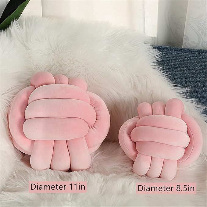 Knot Pillow Ball Round Cushion Pillows, Children Room Decoration Plush Toys Calming Stress Relief Toy (Pink,11in/28cm)