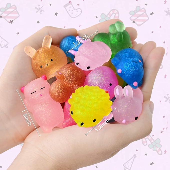 40Pcs Mochi Squishys Toys Mini Squishies 2nd Generation Glitter Animal Squishies Party Favors for Kids Adults Stress Relief Toy Treasure Box Prize Classroom Valentine Prizes Easter Egg Fillers