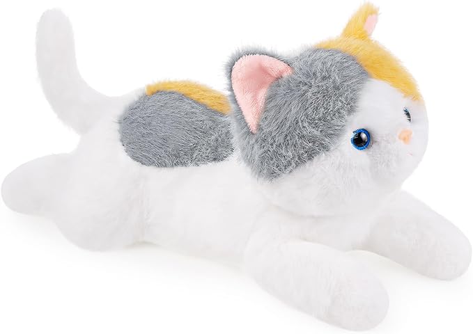 17.8 Inch Cat Plush Stuffed Animal Long Cute Cats Pillow Soft Doll Stuffed Cute Toys Animals Lover Gift Kid Birthday Holiday Party Favor(Calico Cat)