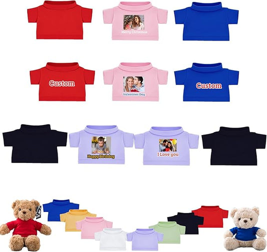 10 Pcs Custom Teddy Bear Clothes with Photo Text, Personalized Stuffed Animal Clothing Fit 8-16inch Stuffed Bear Clothing, Personalized Doll Clothes Make Your Own Plush Doll Shirt