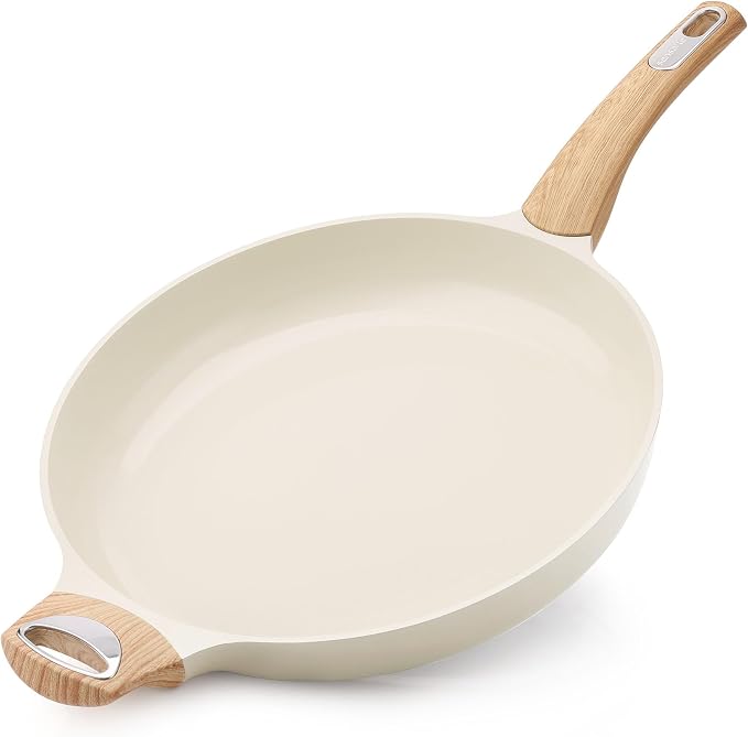 SENSARTE 12.5in Ceramic Nonstick Frying Pan Skillet, PFAS/PTFE Free, White | Healthy Ceramic Coating Omelette Pan, Non-toxic Kitchen Cooking Chef's Pan, PFOA/PFAS/PTFE Free, Induction Compatible