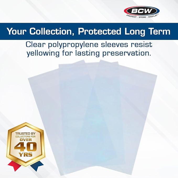 BCW Resealable Graded Card Sleeves | 100 Pack | Universal Fit for PSA, Beckett, SGC & More | Acid-Free Archival Polypropylene | 3¾ x 5½ with 1” Flap